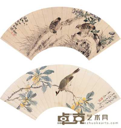 夏之鼎 张迺耆 汪锡庚 丁克揆 四时禽舞扇集（四件） 扇片 